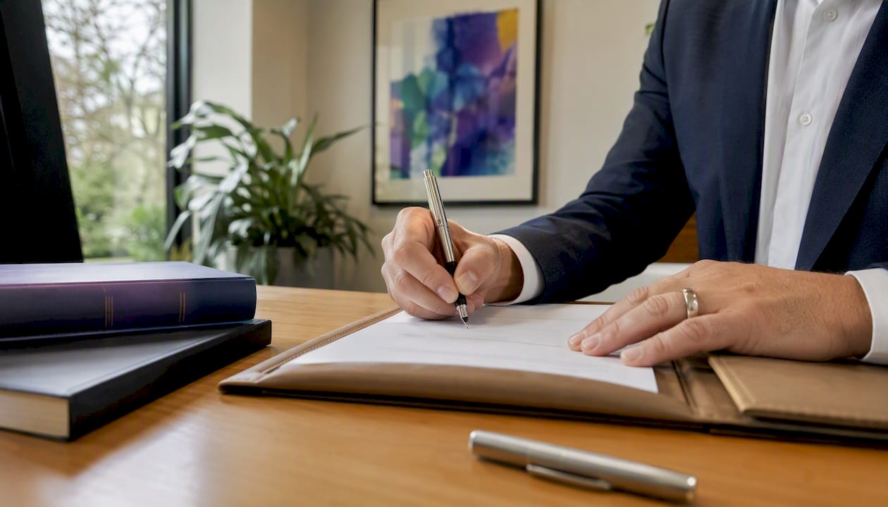 Lawyer signing property sale documents in NZ