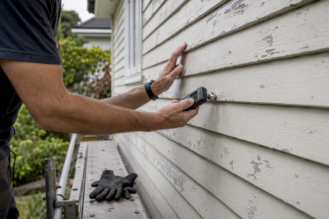 Home inspector hands checking NZ house cladding
