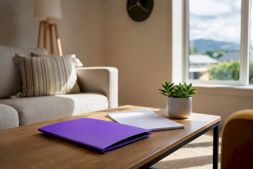 Organized home sale folder on desk