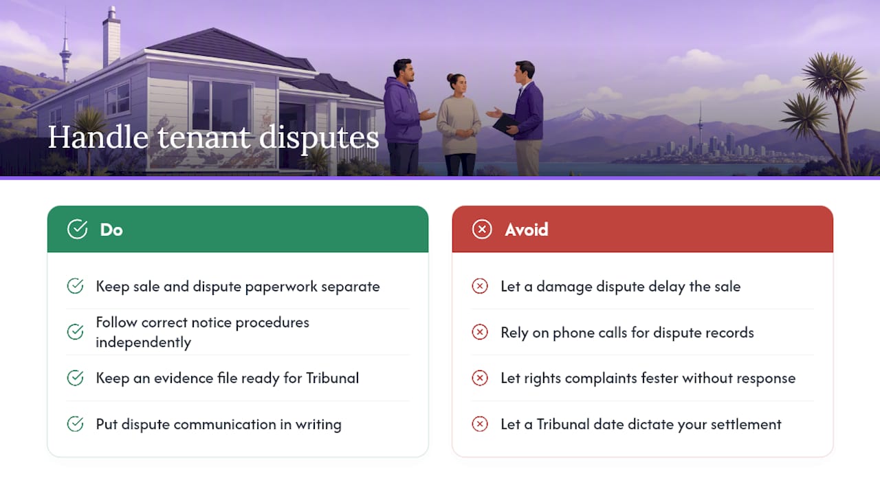 Handling disputes or claims from tenants during the selling process — overview diagram