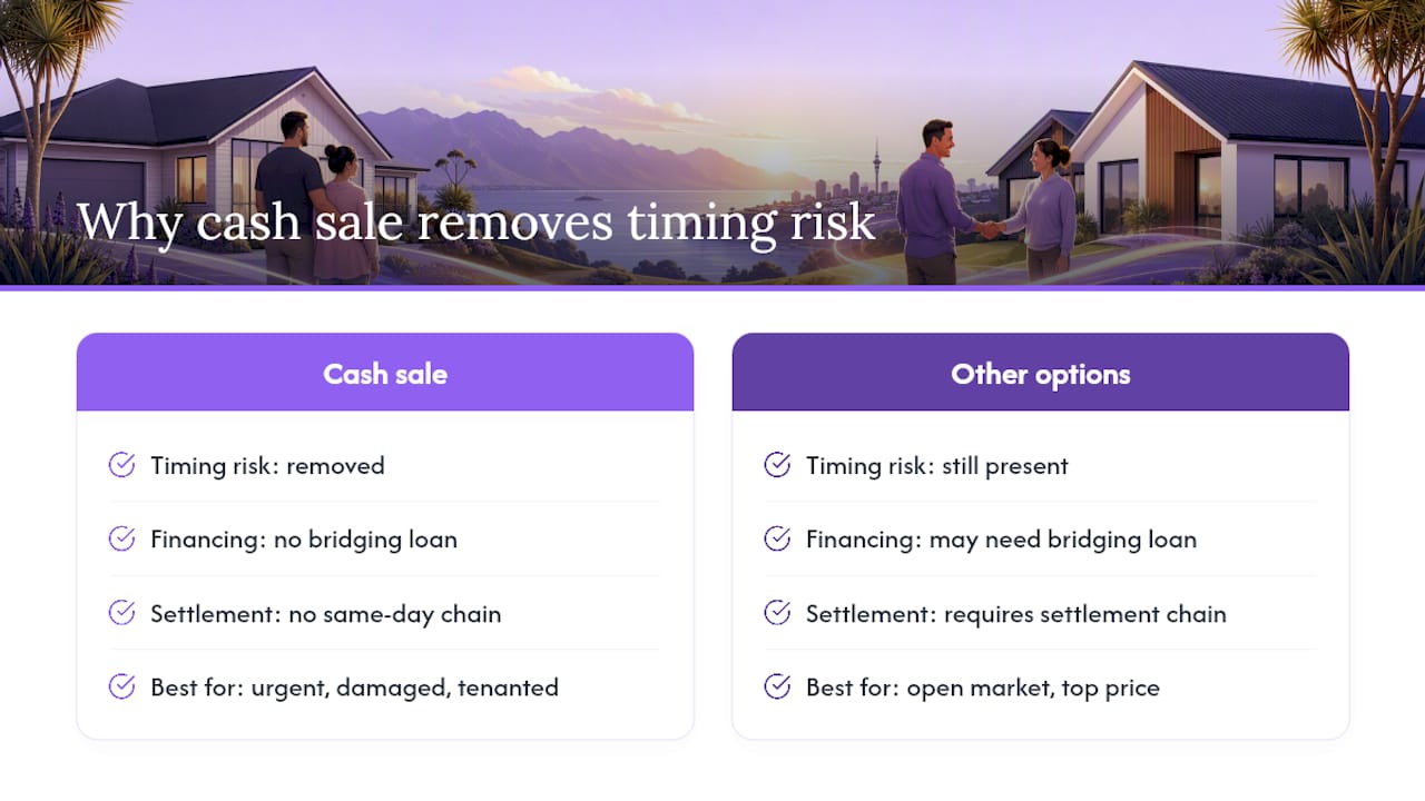 Why a guaranteed cash sale removes the timing risk entirely — overview diagram