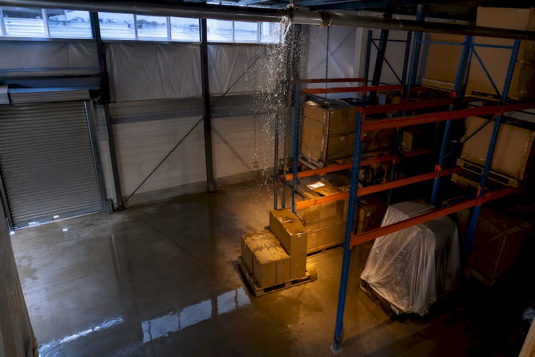 Warehouse stock damaged by burst pipe