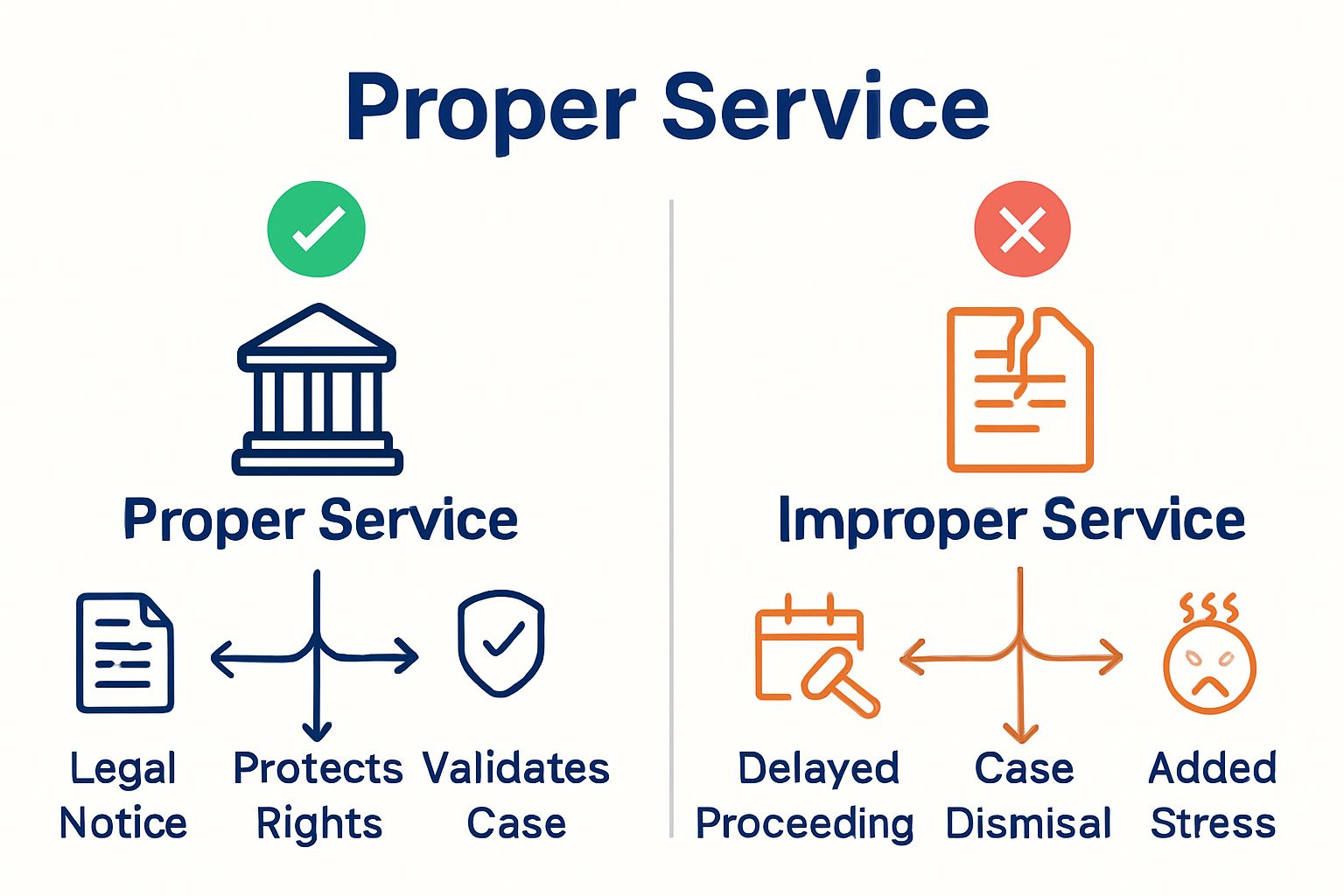 Comparison of proper and improper legal document service