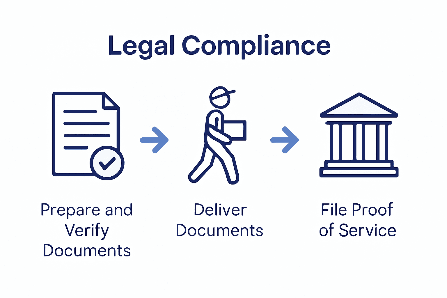 Infographic showing three steps of compliant legal document delivery