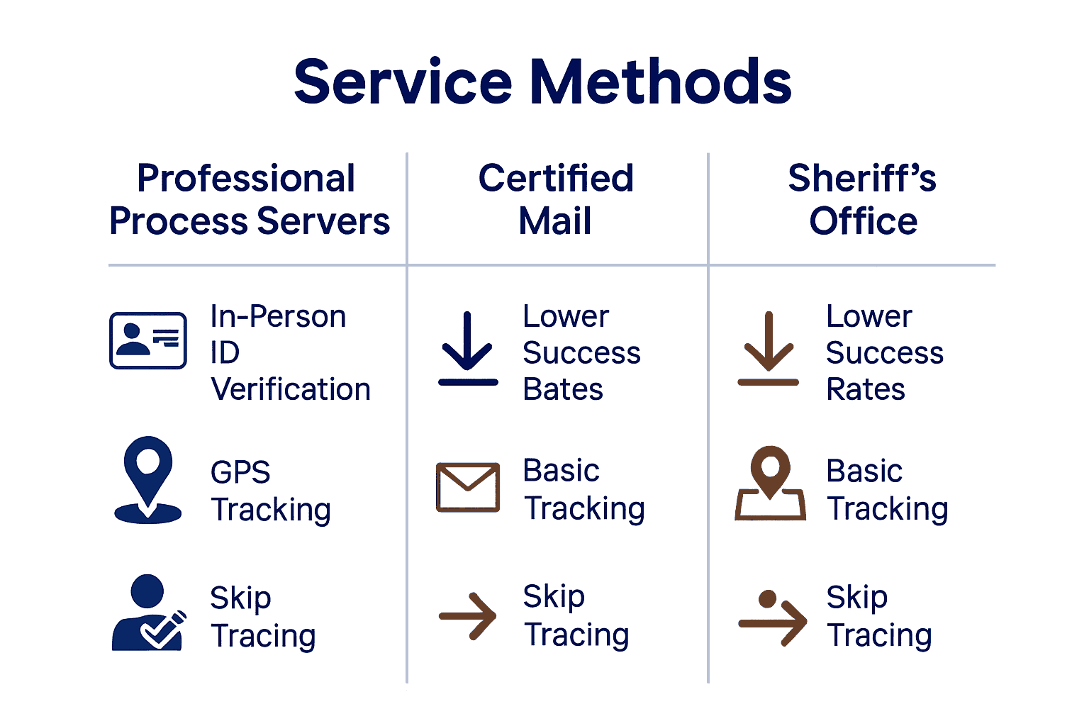 Infographic comparing process servers to mail and sheriff