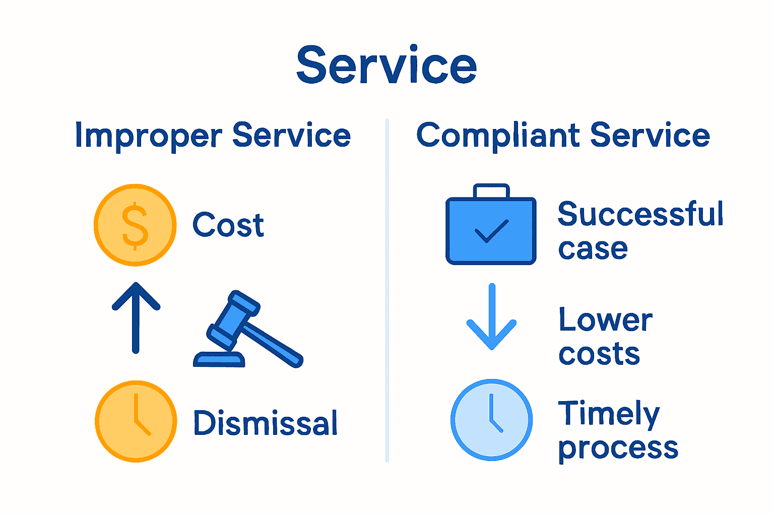 Comparison of improper and compliant service of process risks and outcomes