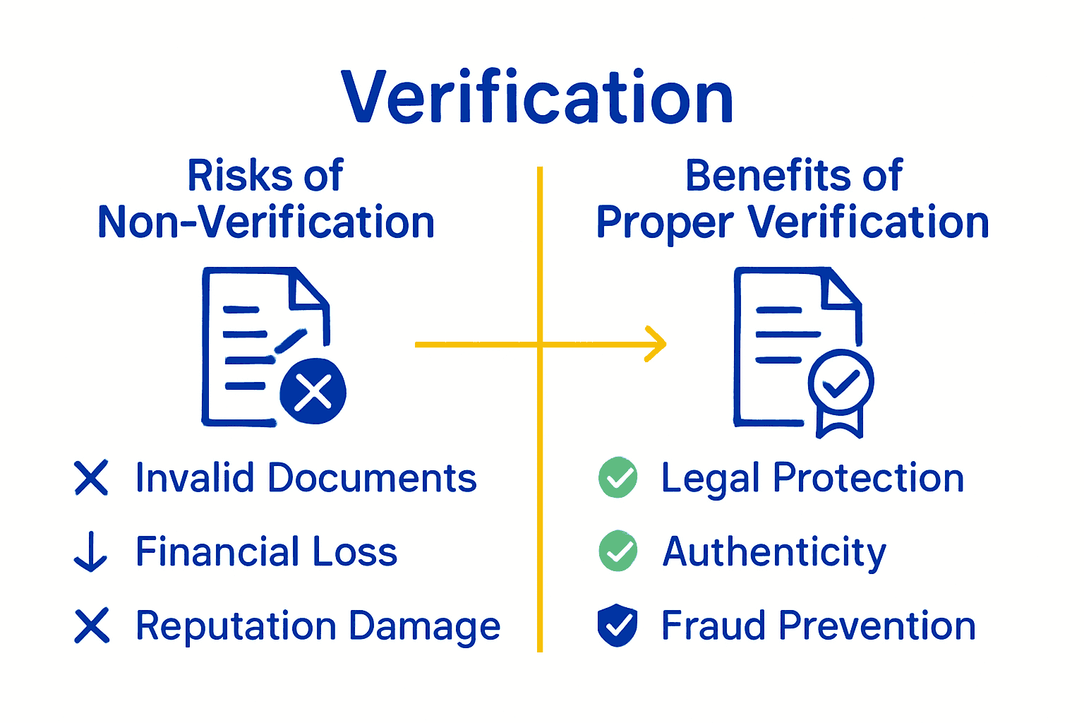 Infographic comparing risks and benefits of legal document verification