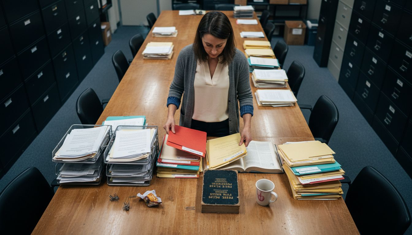 Paralegal sorting organized legal folders