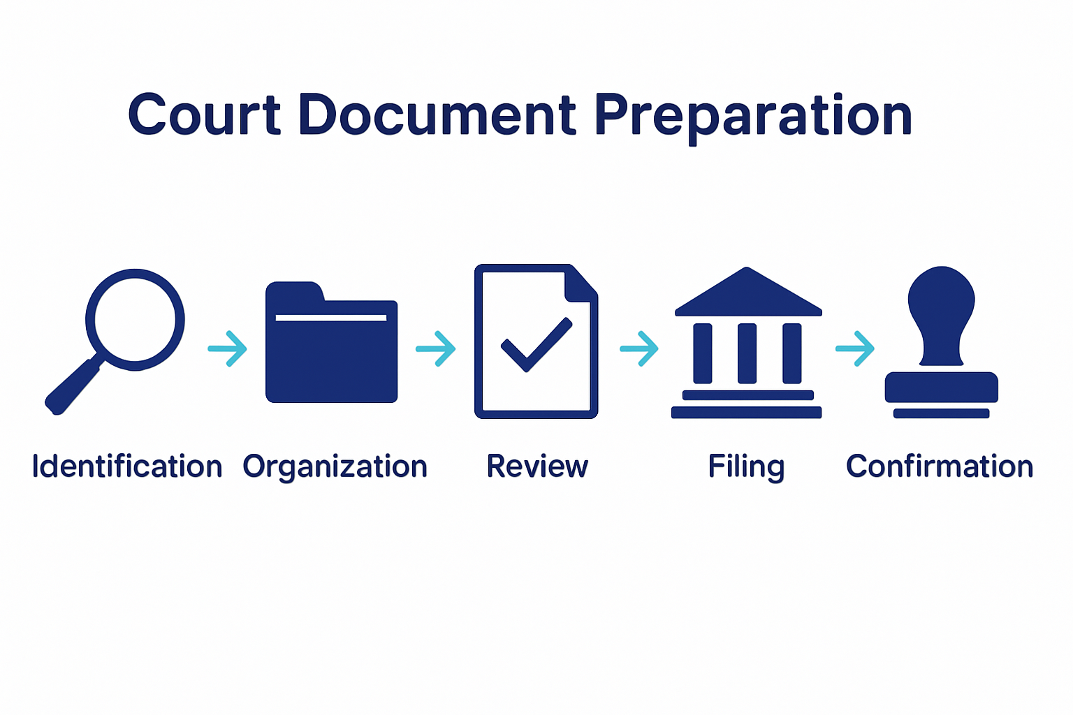 Five-step court document workflow infographic
