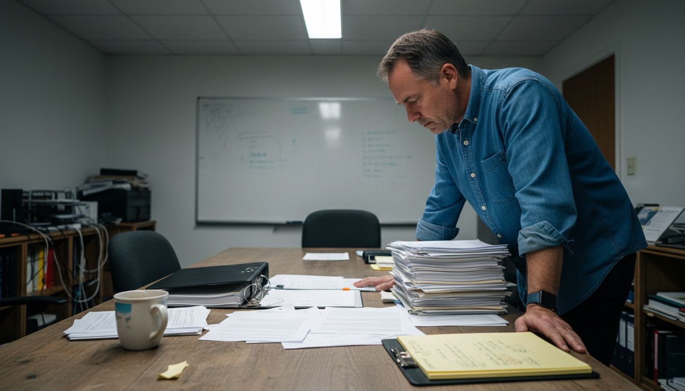 Man reviews legal documents at table