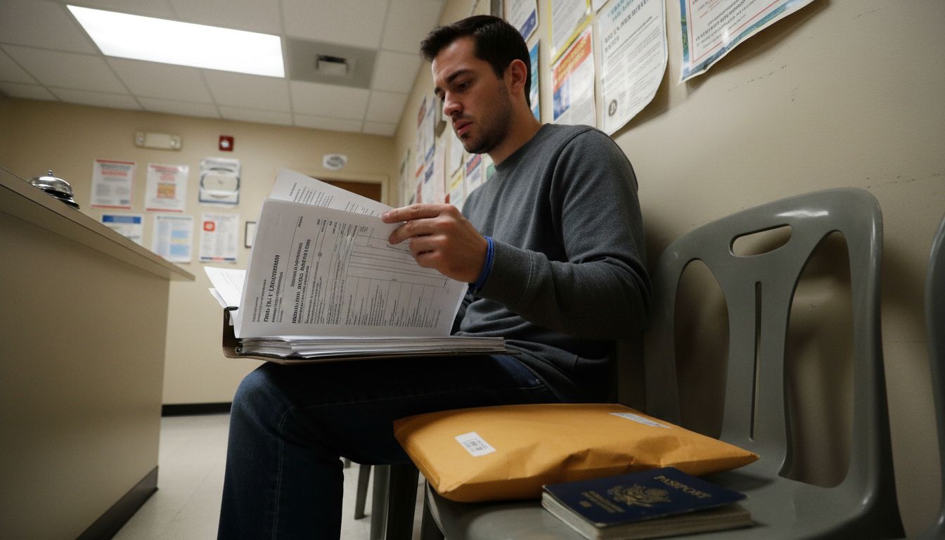 Applicant holds green card documents nervously