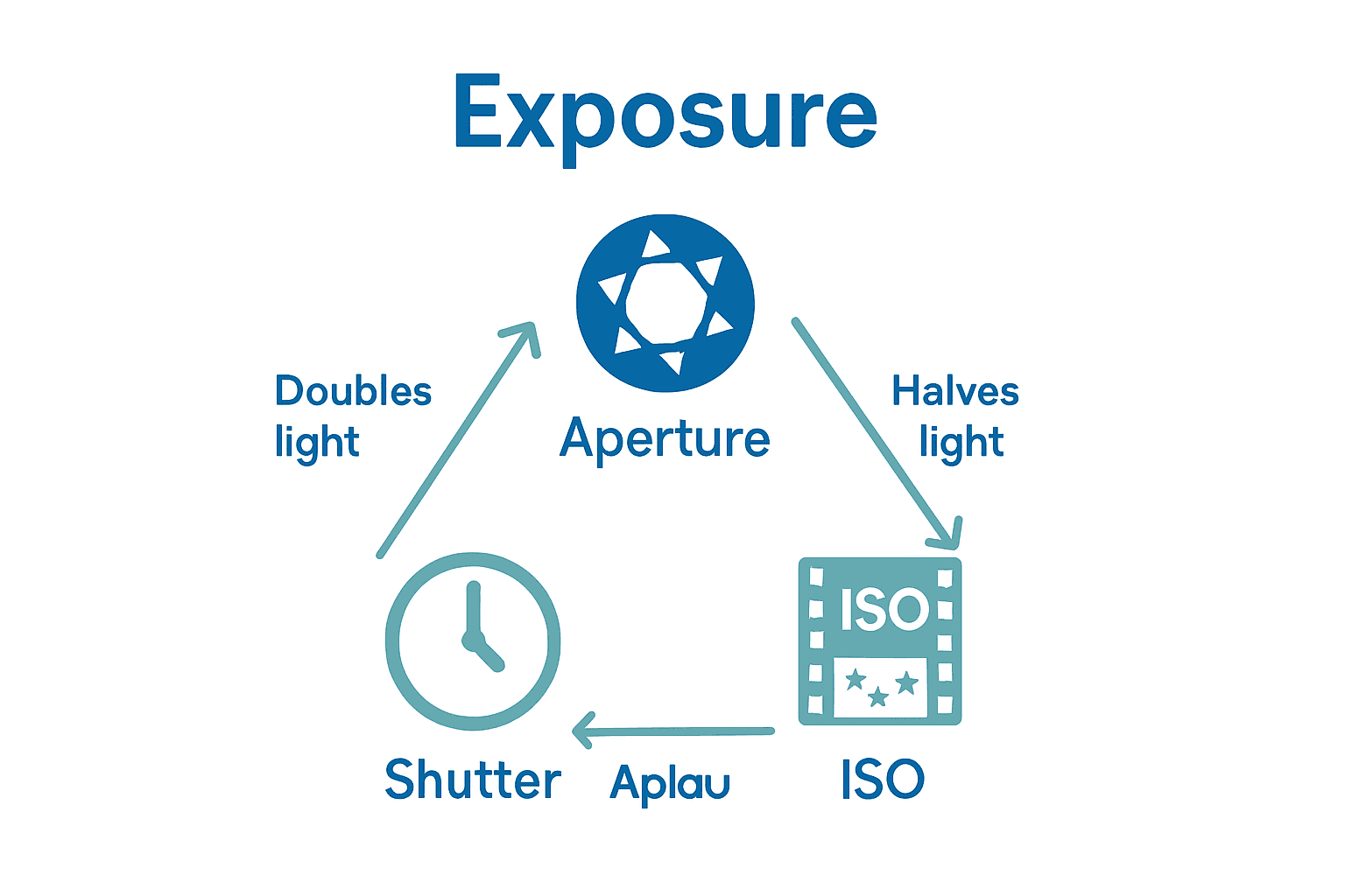 Infographic showing stops' effect on aperture, shutter speed, and ISO.