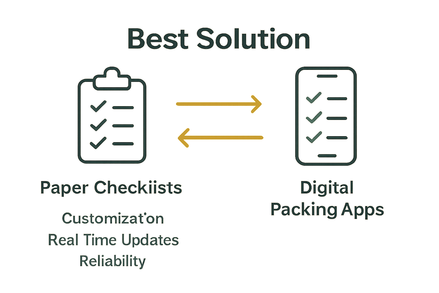Infographic comparing paper checklists and digital packing apps for camping.