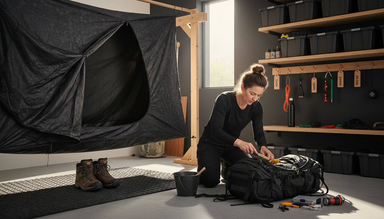 Organized space for maintaining camping equipment