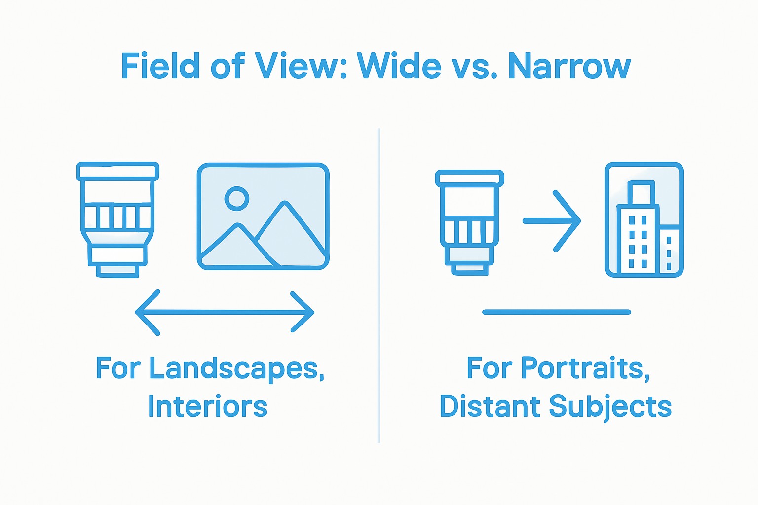 Infographic contrasting wide angle and telephoto lenses