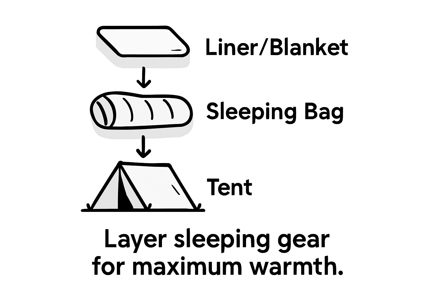 Layered sleeping gear infographic for camping