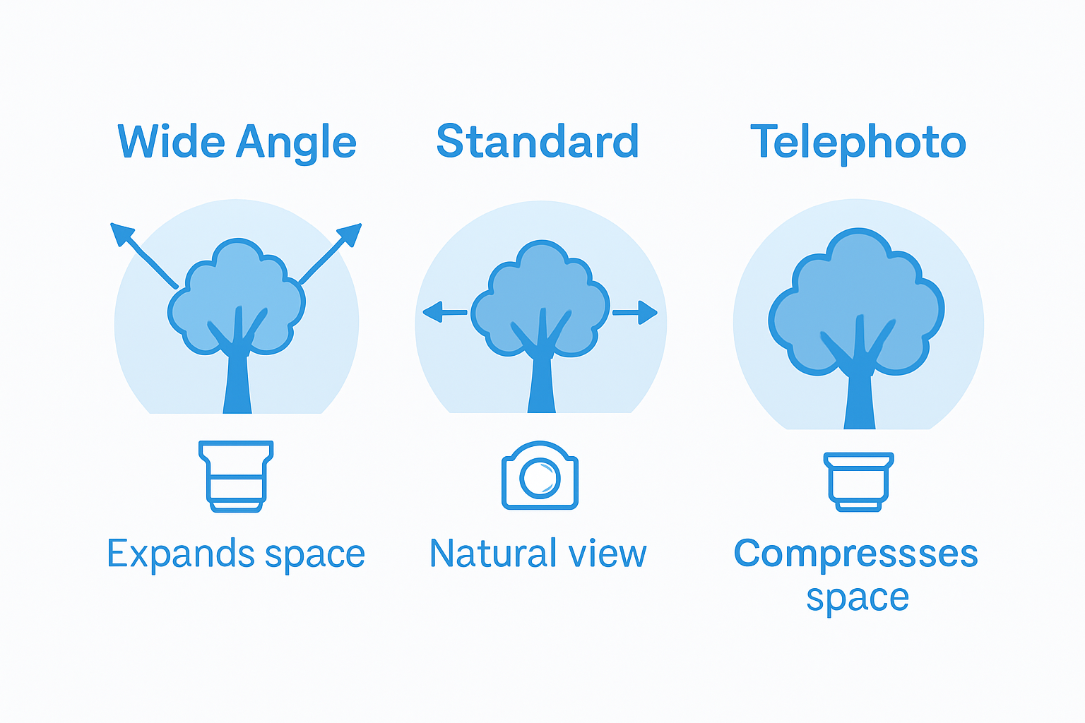 Focal length affects perspective comparison chart showing Focal Length in Photography