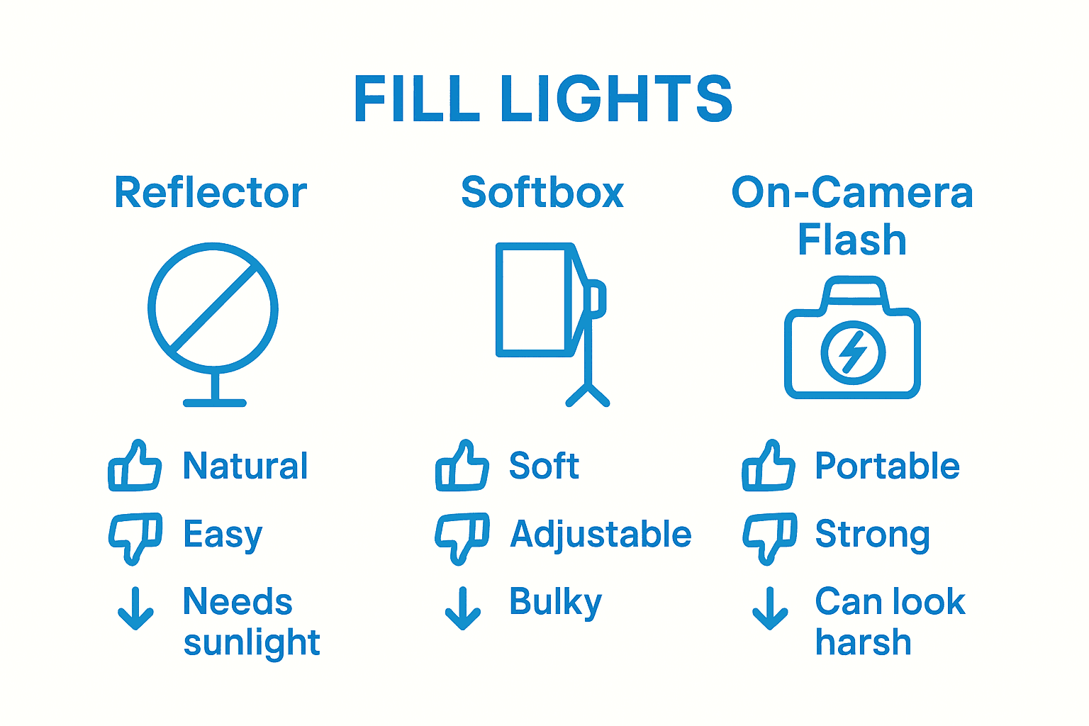 Infographic comparing fill light sources answering the question - what is fill light?