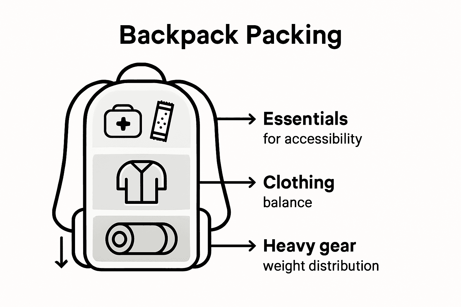 Infographic backpack layers by packing priority