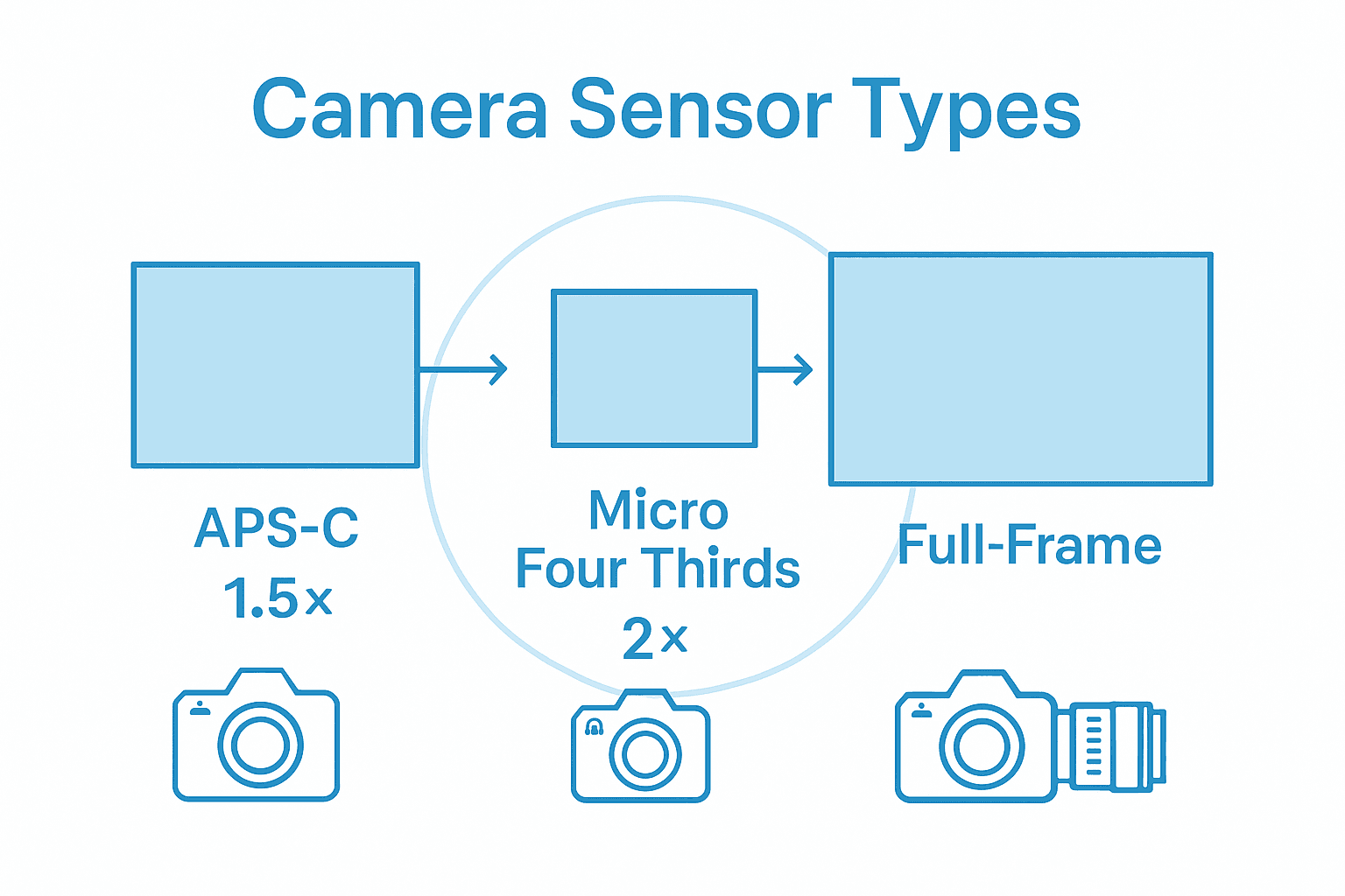 Infographic of crop sensor sizes and crop factors