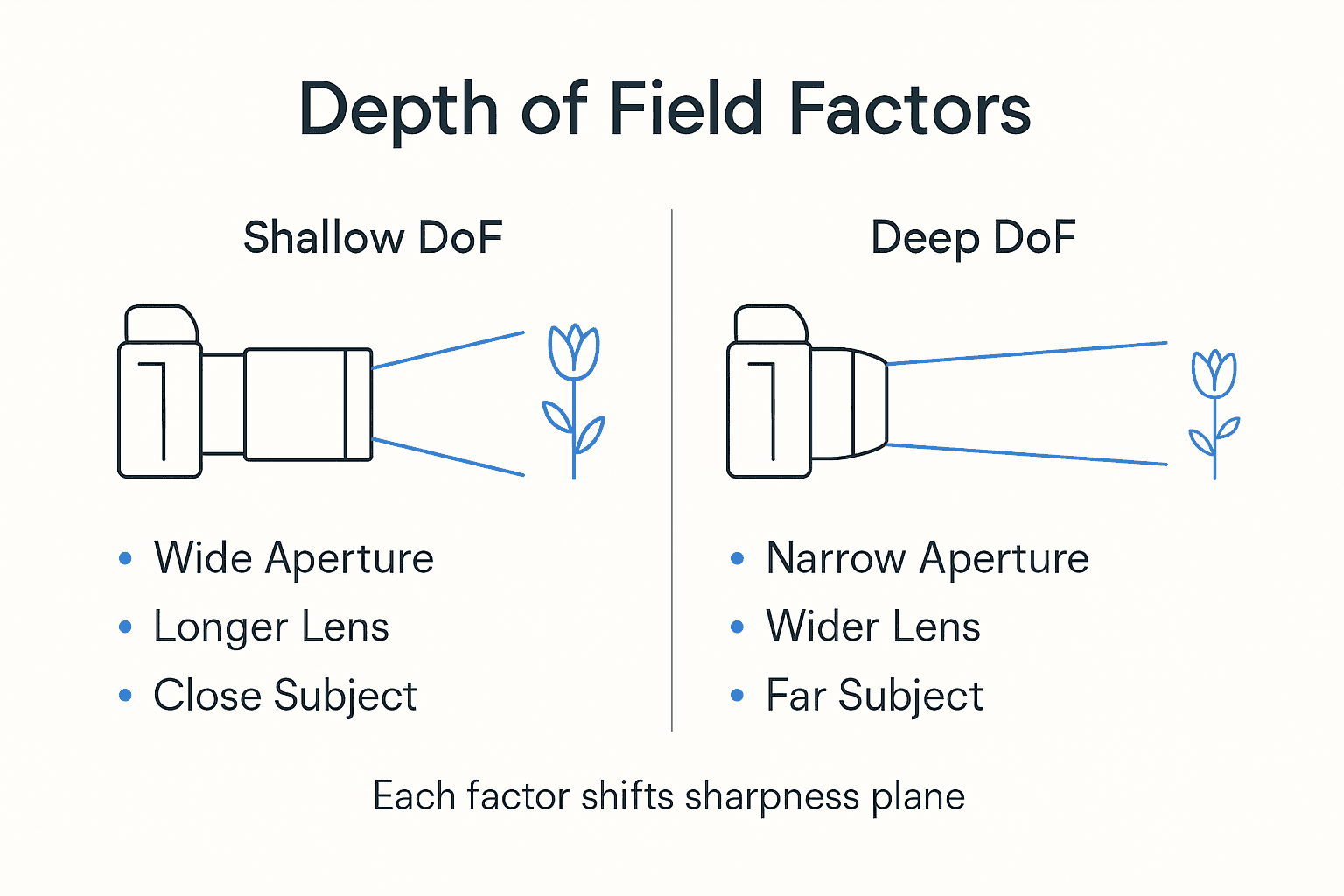 Infographic showing depth of field factors