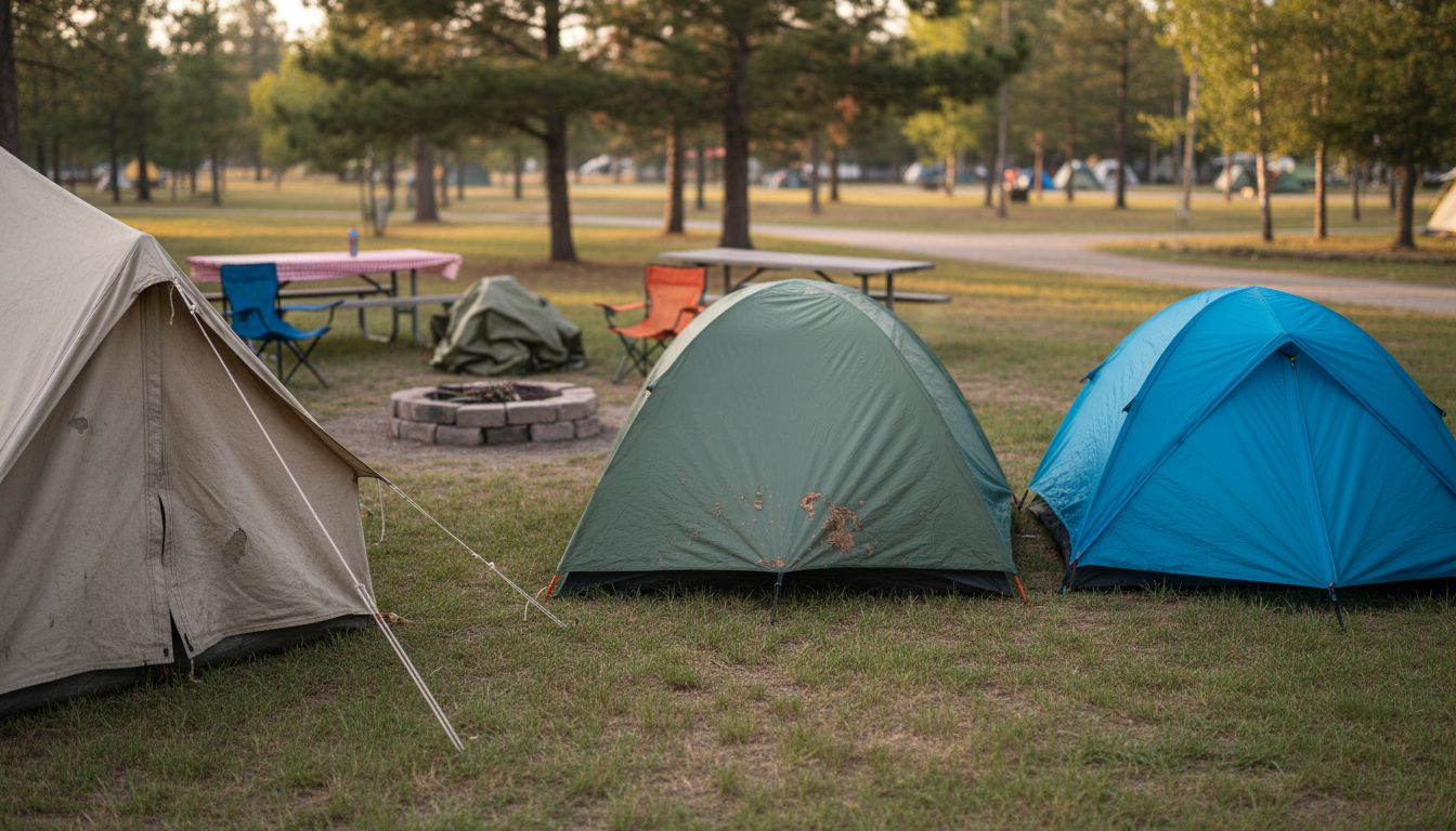 Three tents side-by-side canvas polyester nylon