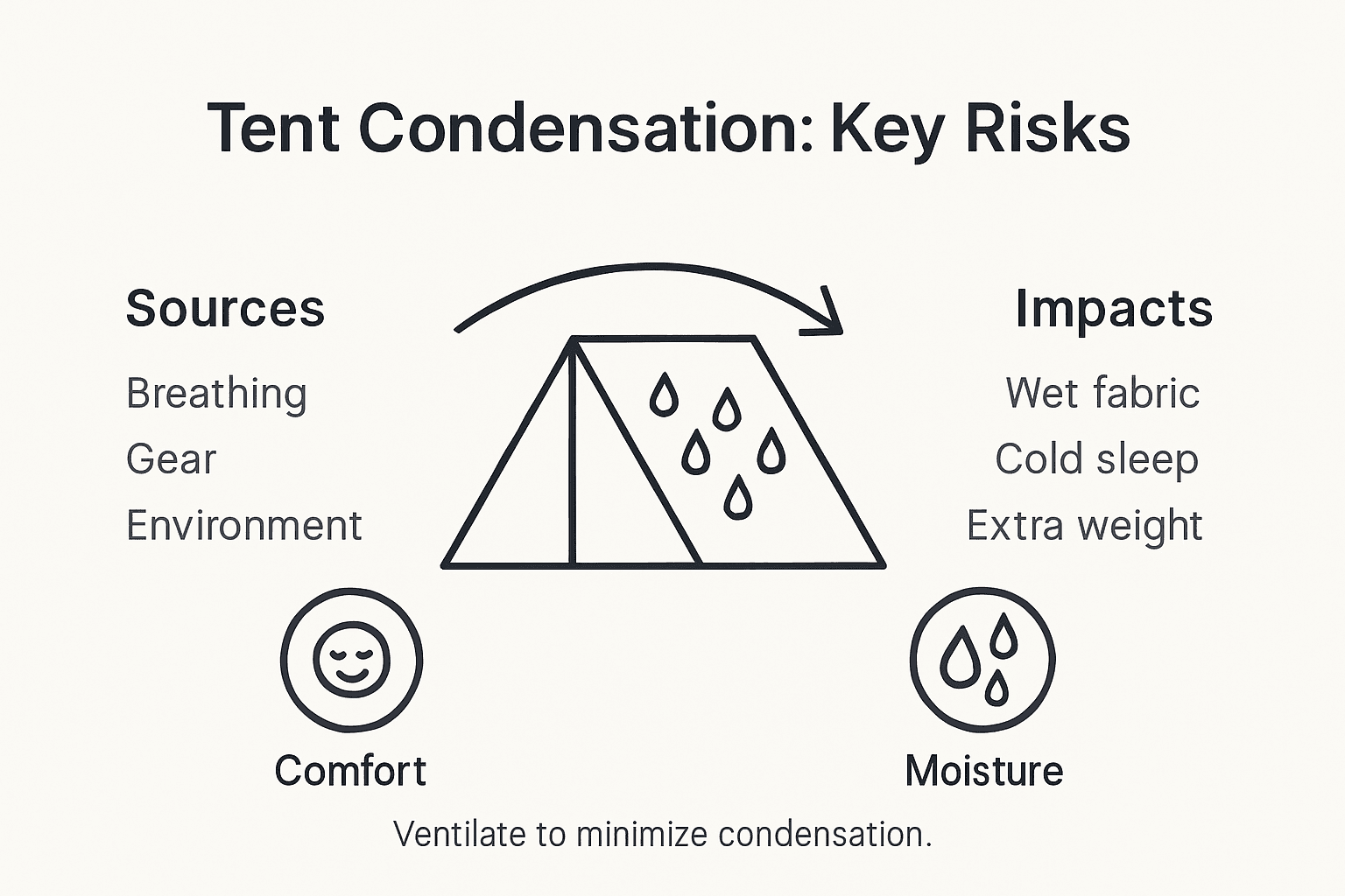 Infographic outlining tent condensation risks and sources