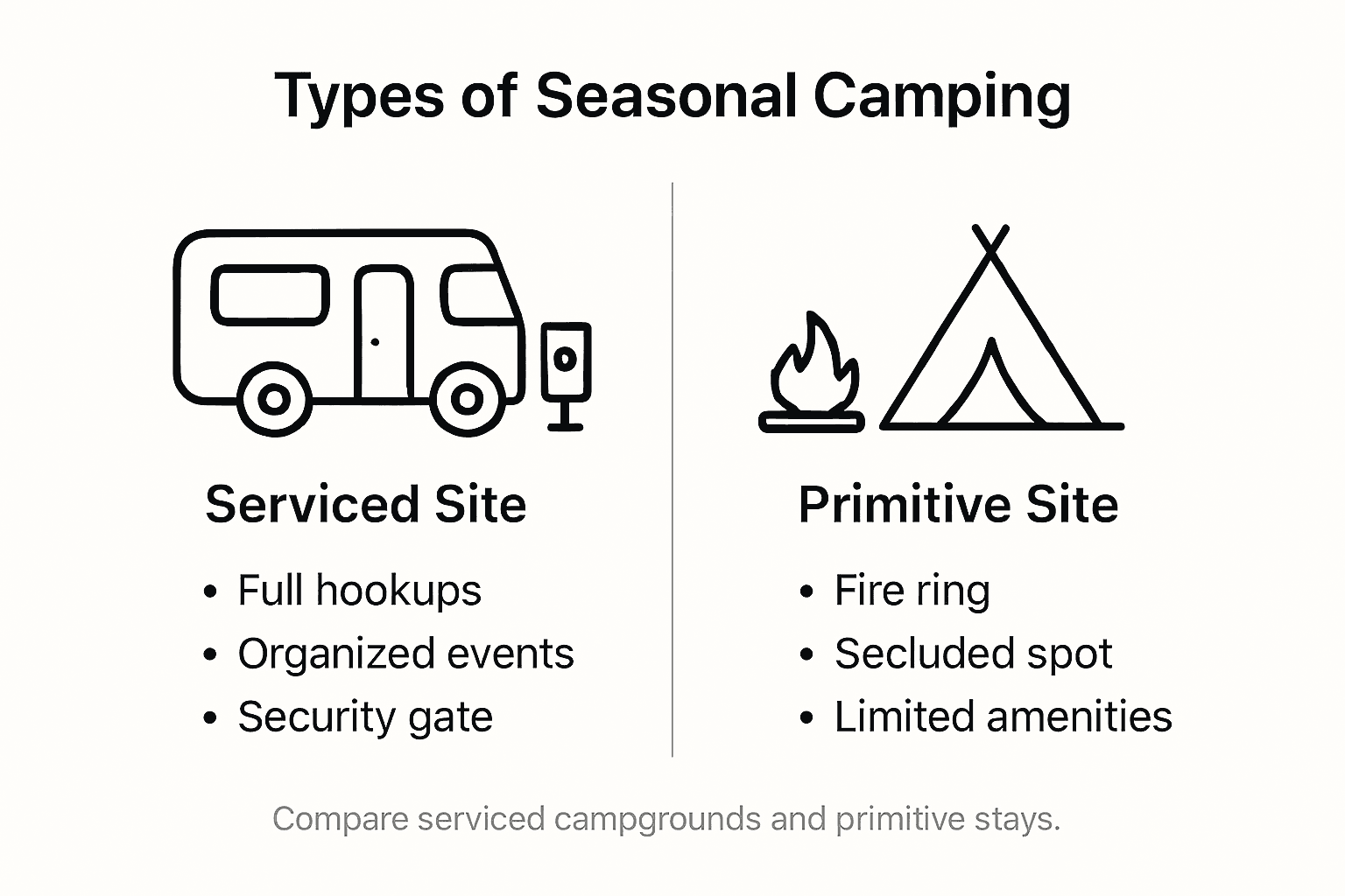 Infographic comparing serviced and primitive camping