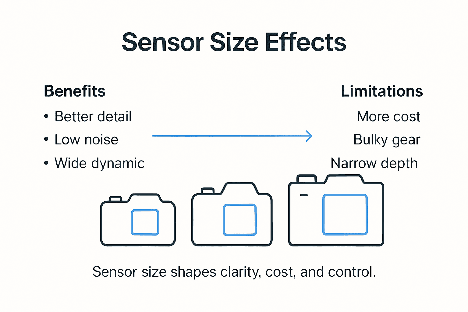 Infographic comparing sensor size benefits and limits