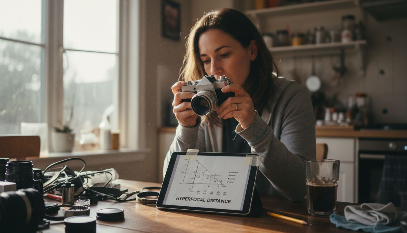 Checking hyperfocal markings on camera lens