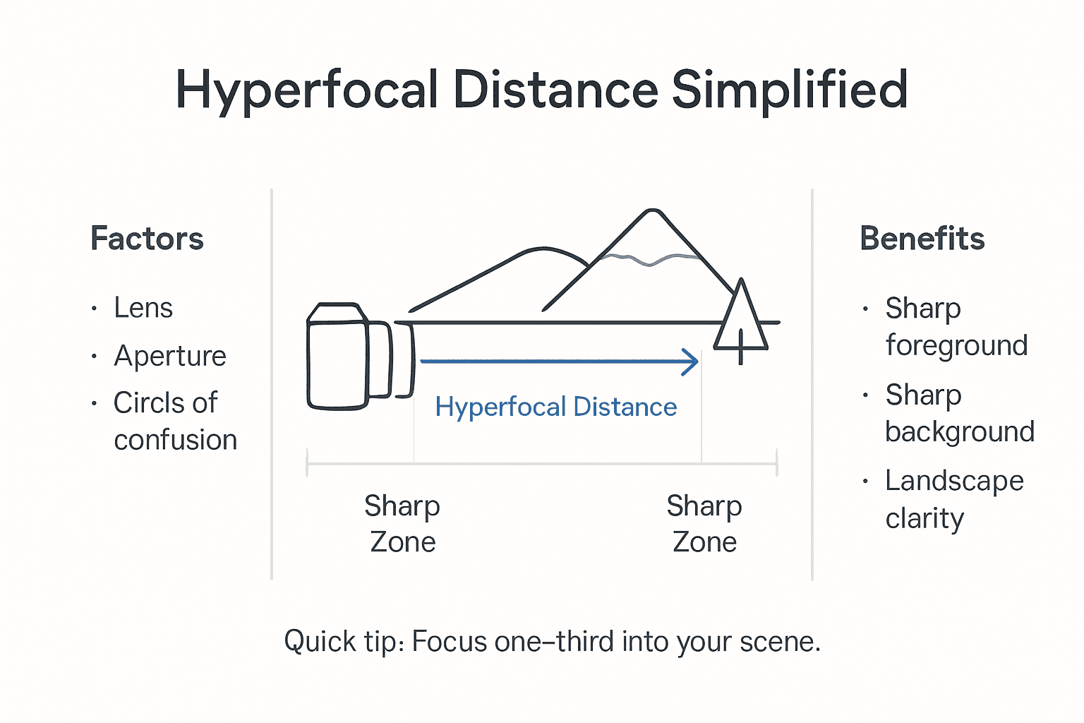 Infographic explaining hyperfocal distance basics