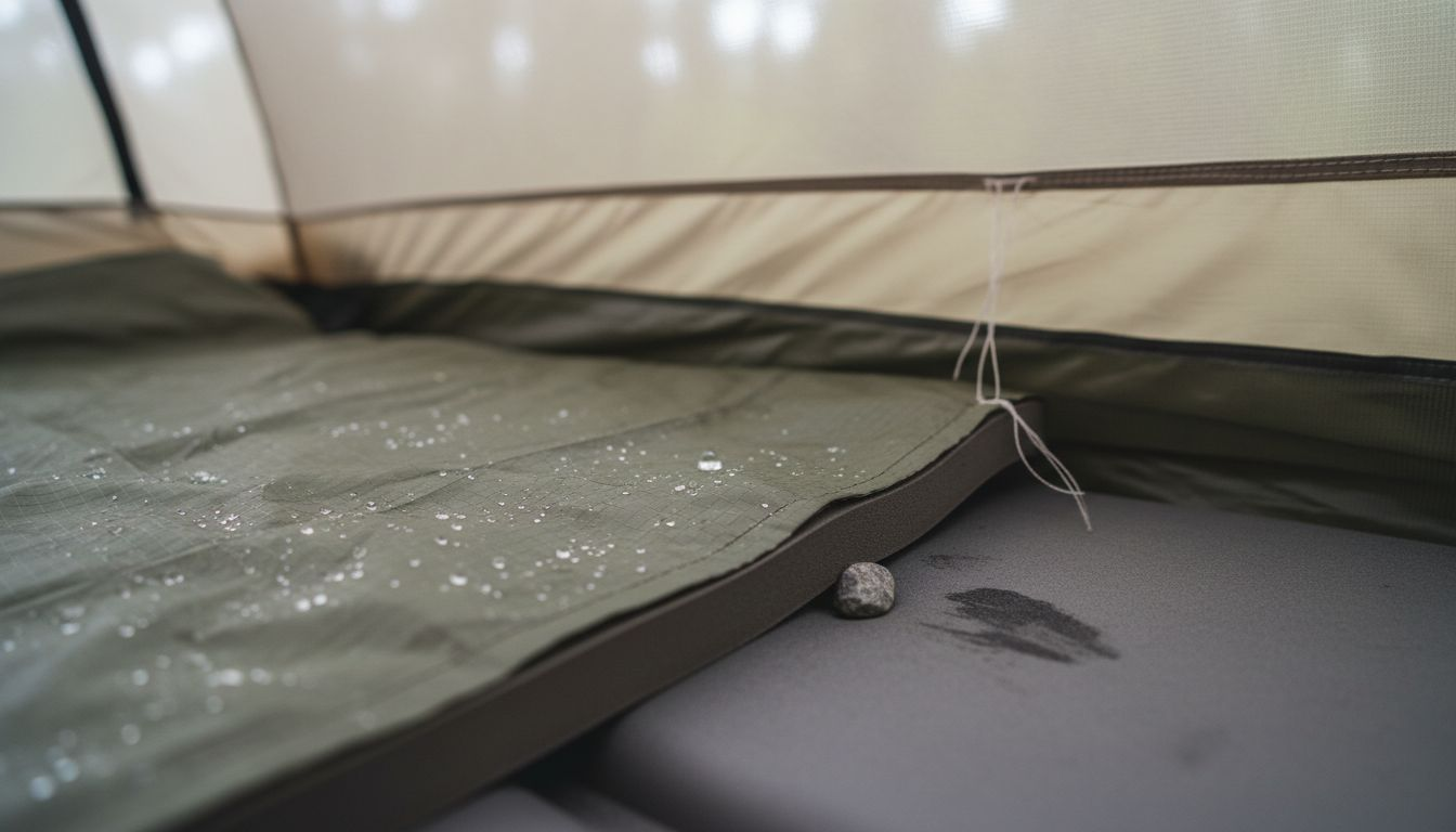 Close-up of insulated waterproof tent floor layers