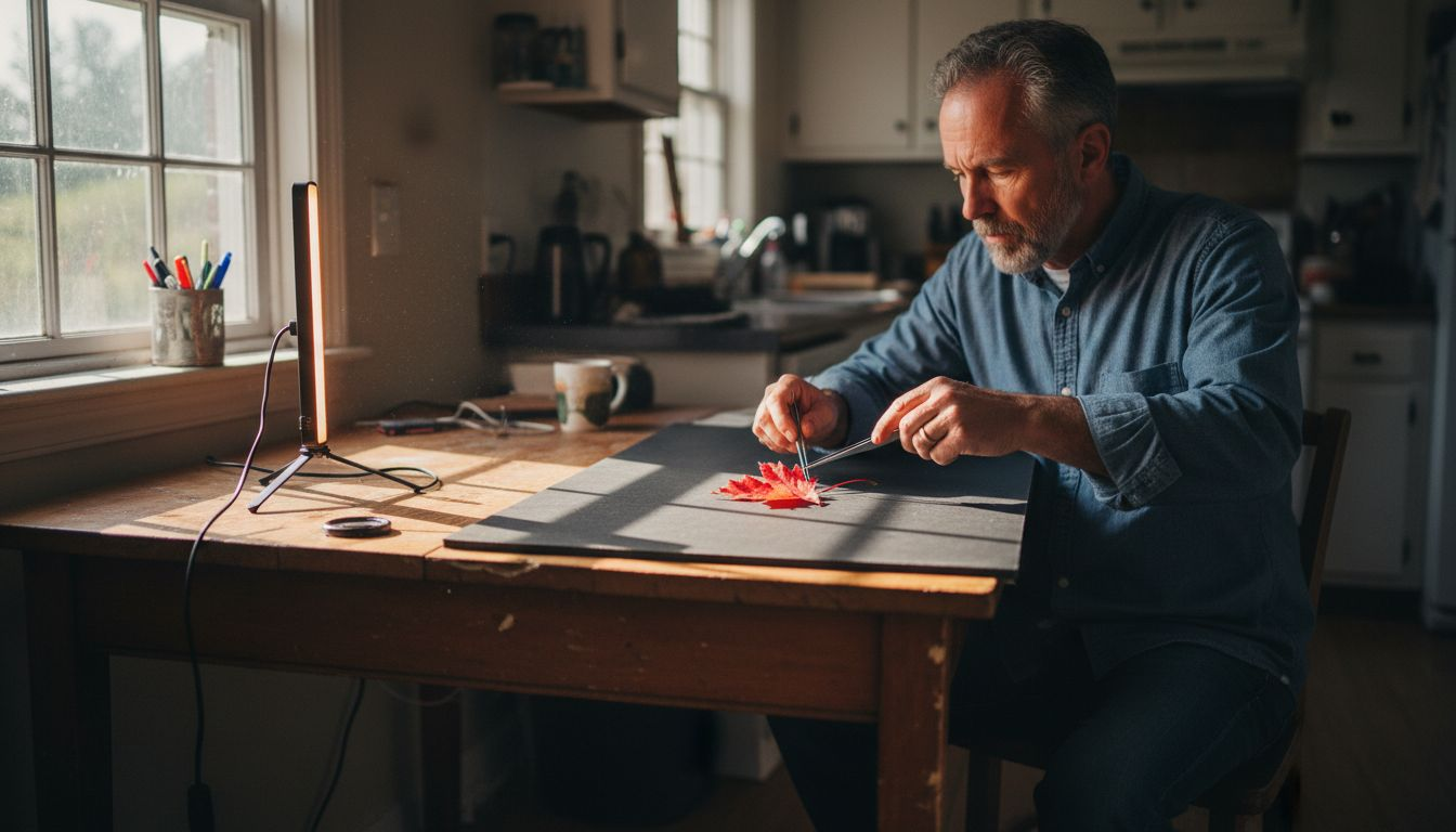 Macro subject lighting and workspace arrangement