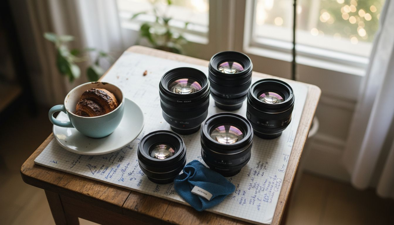 Camera lenses showing circular aperture for bokeh