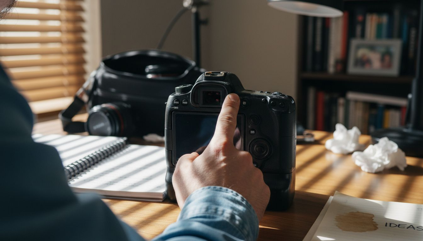 Close-up of camera back button focus being pressed on a camera