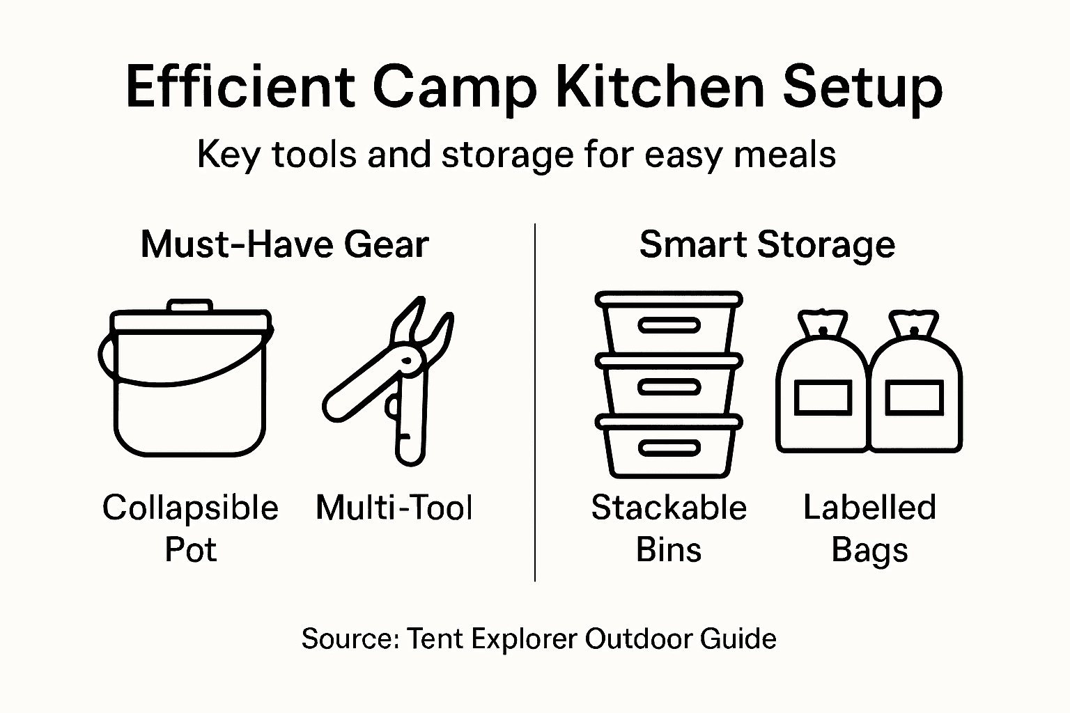 Infographic on efficient camp kitchen gear and storage