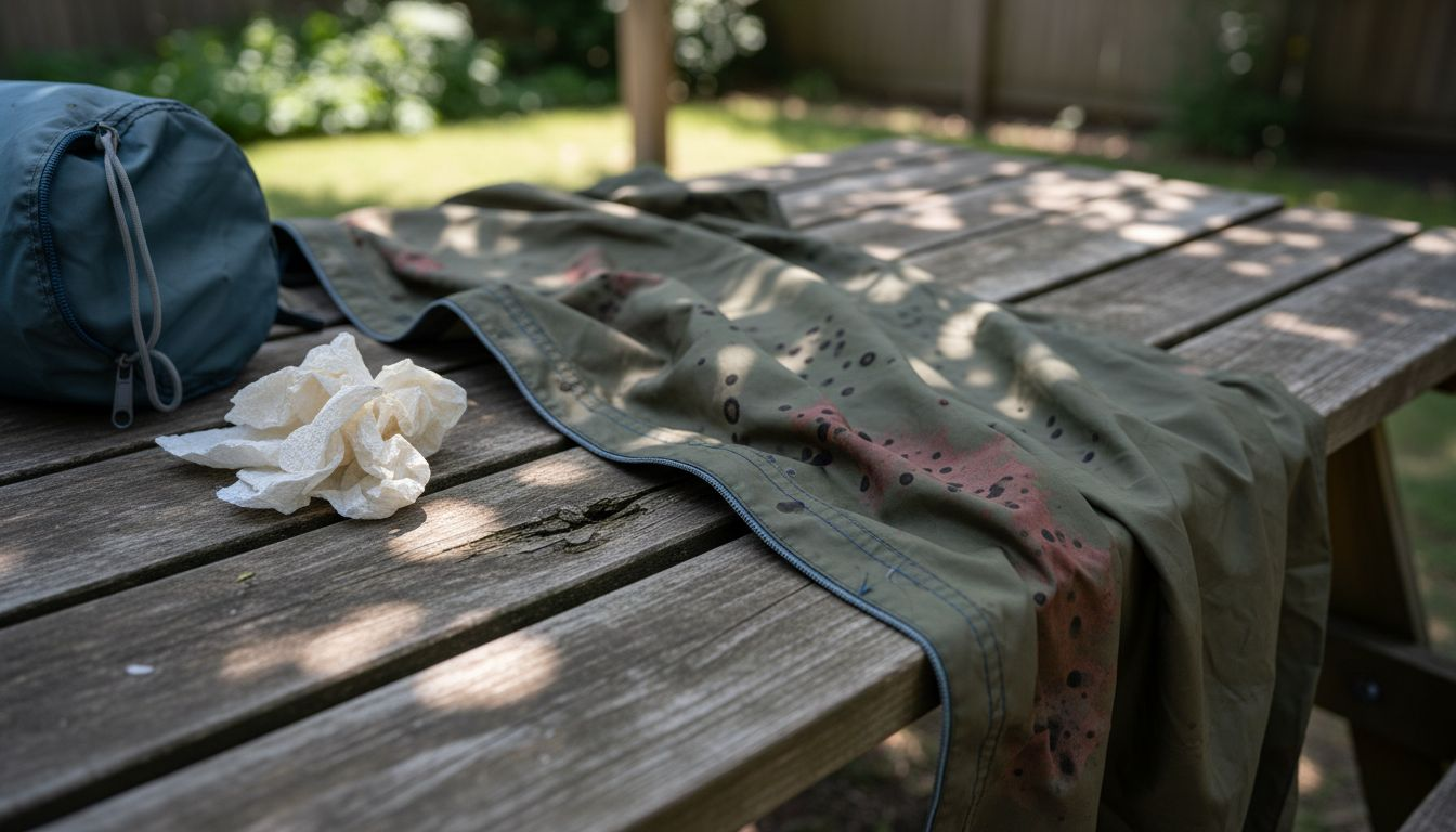 Mold spots on tent fabric detail