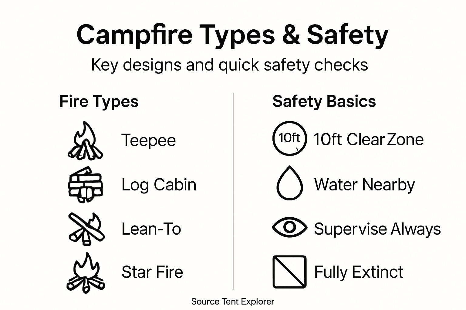 Infographic with campfire types and key safety points