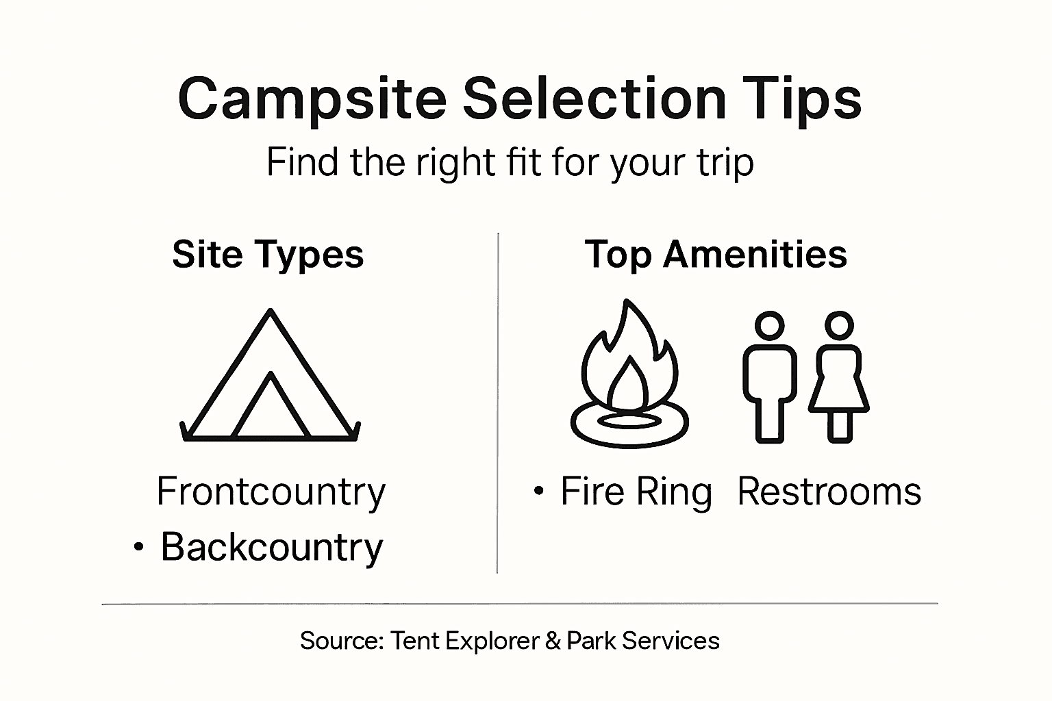 Infographic showing campsite types and amenities