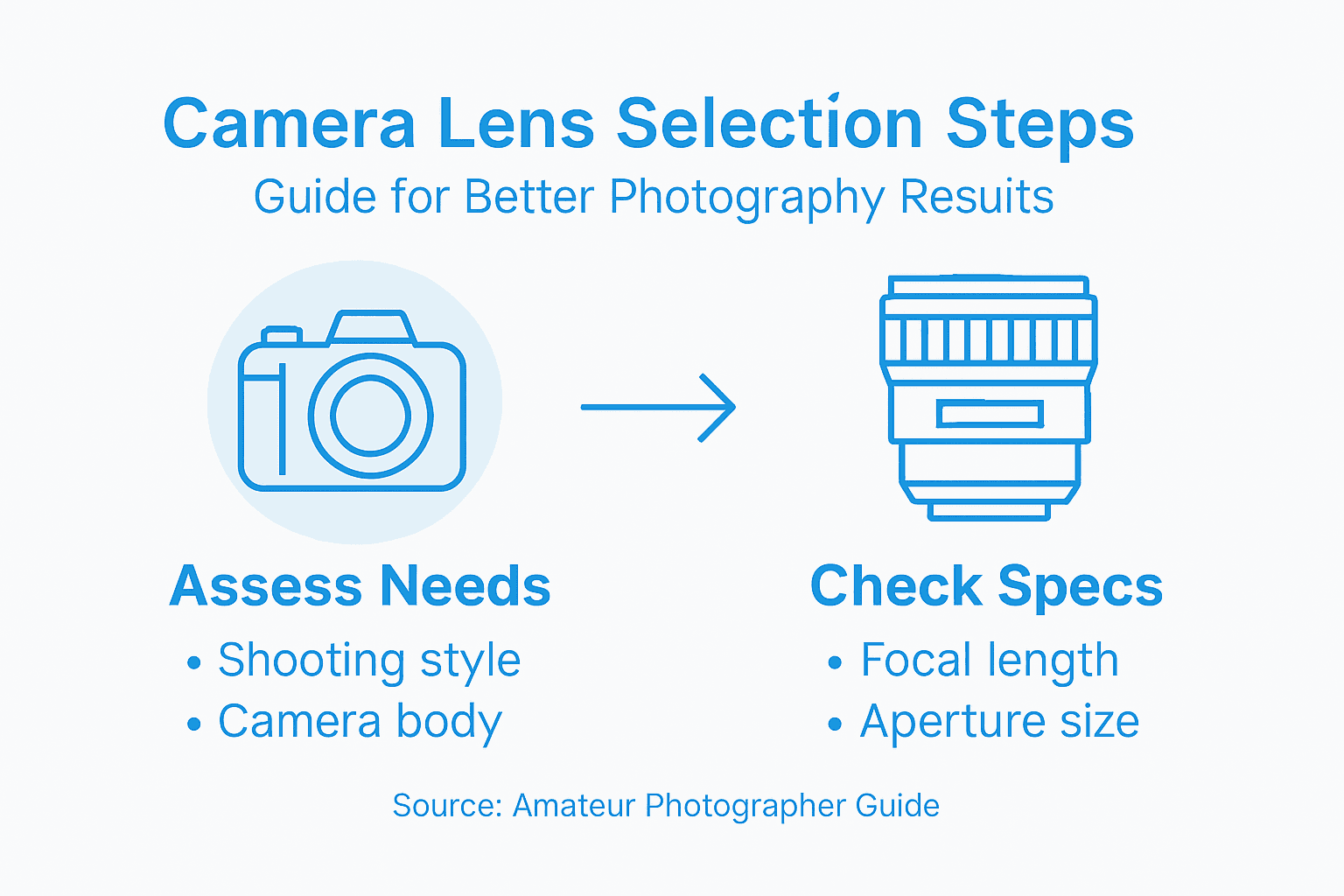 Infographic outlining camera lens selection steps
