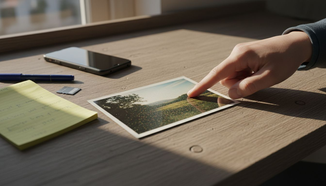 Finger pointing at printed noisy photo