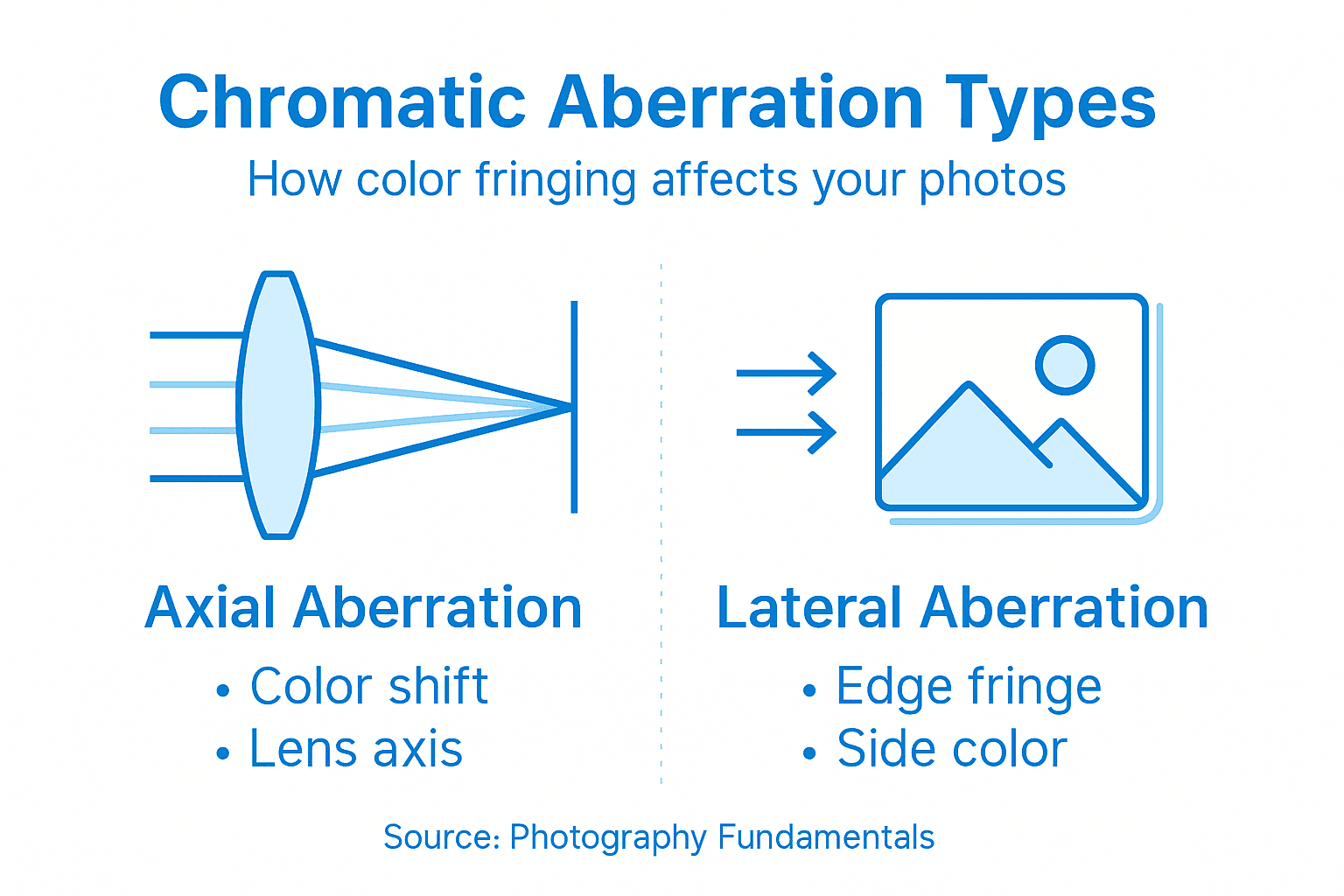 Infographic showing chromatic aberration types