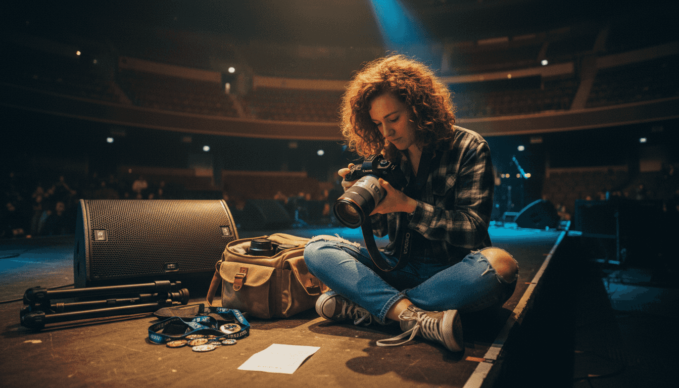 Photographer preparing camera in low light