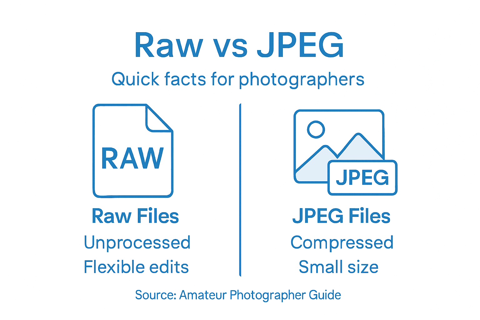Infographic comparing key points of raw and JPEG