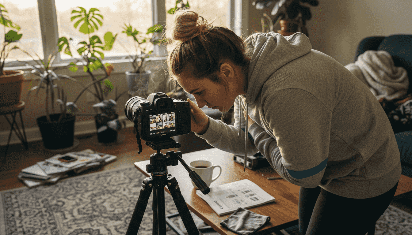 Photographer checking raw file preview on camera