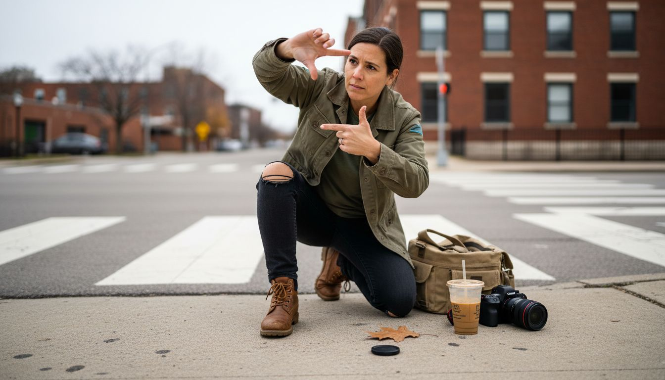 Cinematographer framing using street leading lines