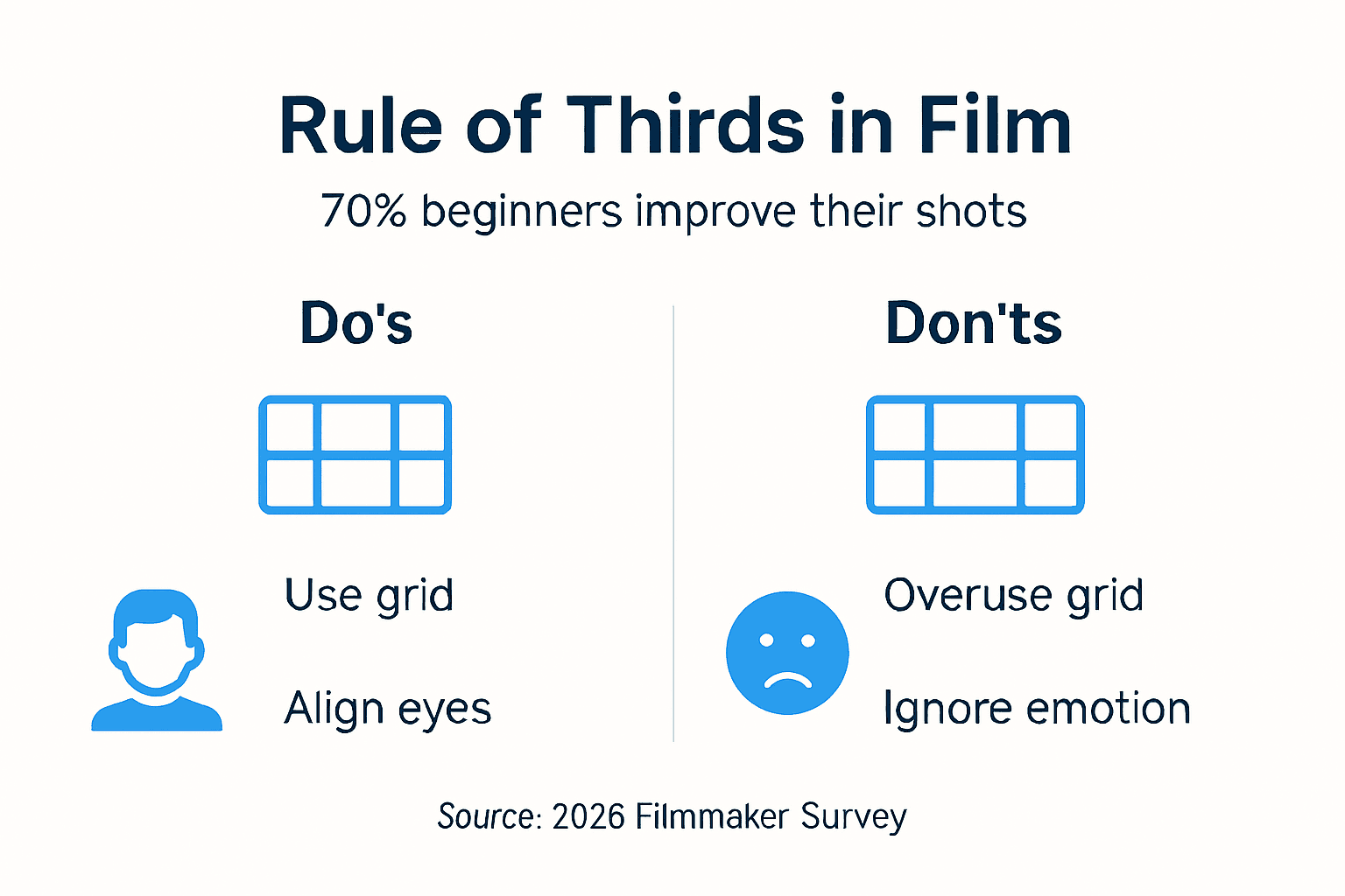 Infographic showing rule of thirds film do's and don'ts
