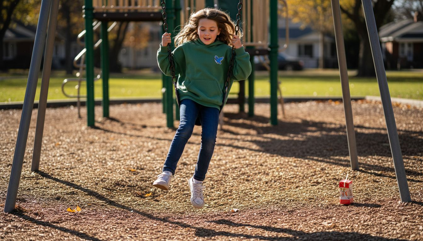 Child frozen in air on playground swing