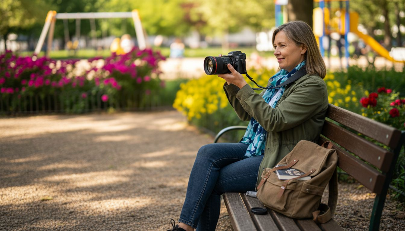 Woman photographing subject with blurred background