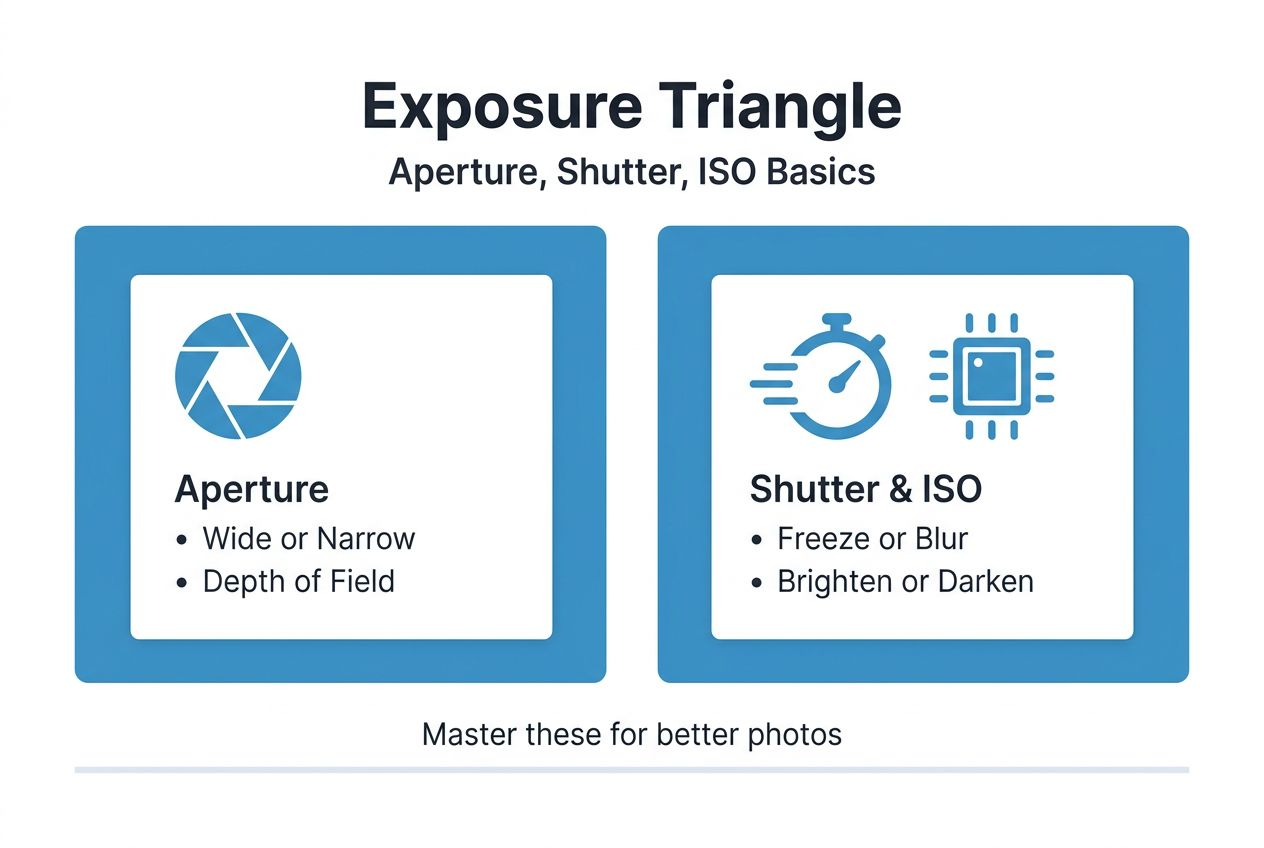 Infographic of exposure triangle with main controls